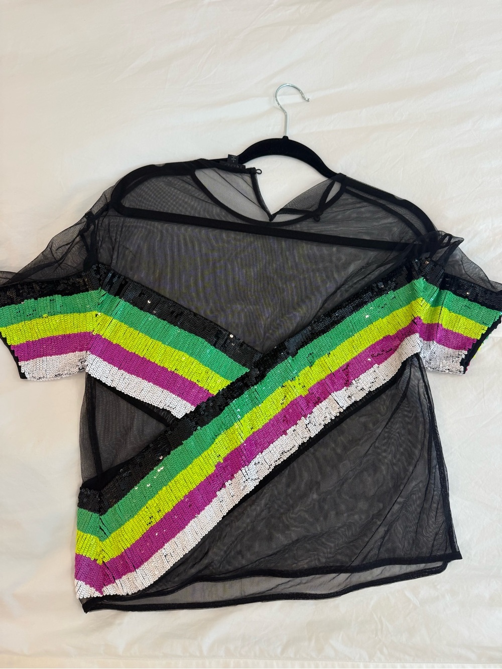 NBD Black Mesh Sheer Short Sleeve Top with Sequins